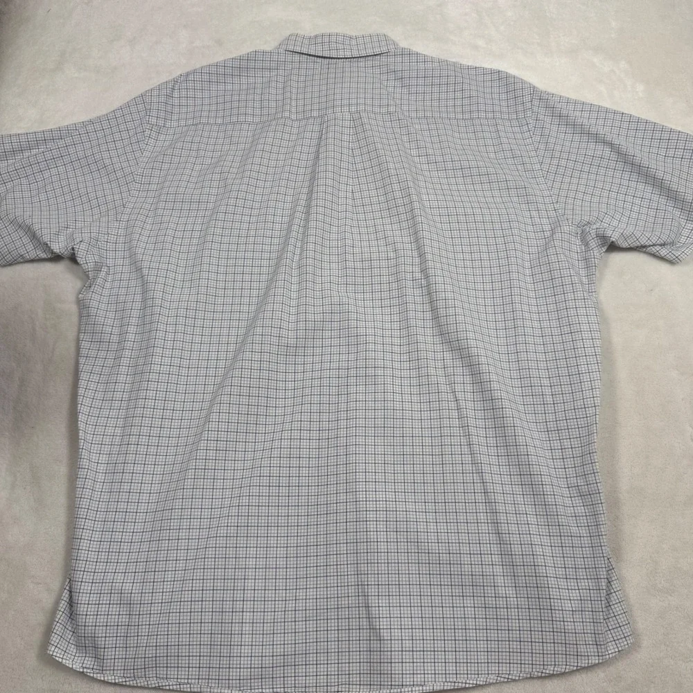 Brooks Brothers Mens Large Blue Tan Micro Check Cotton Short Sleeve Sport Shirt